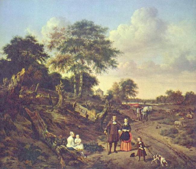 Esaias Van de Velde Portrait of a couple with two children and a nursemaid in a landscape